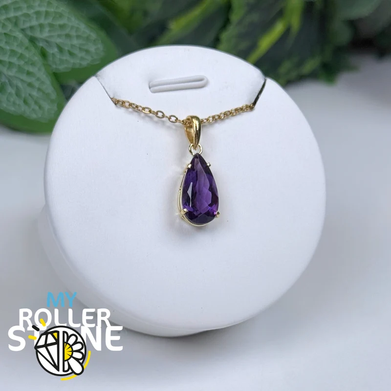 Facettierter brasilianischer Amethyst-Anhänger, 10 Mikron vergoldet #2