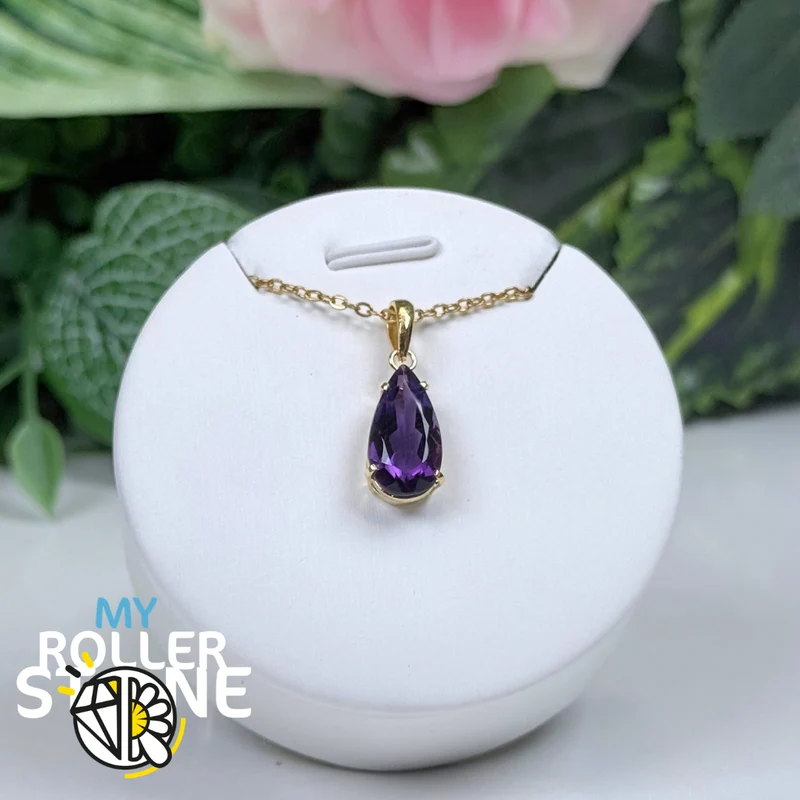 Facettierter brasilianischer Amethyst-Anhänger, 10 Mikron vergoldet #2