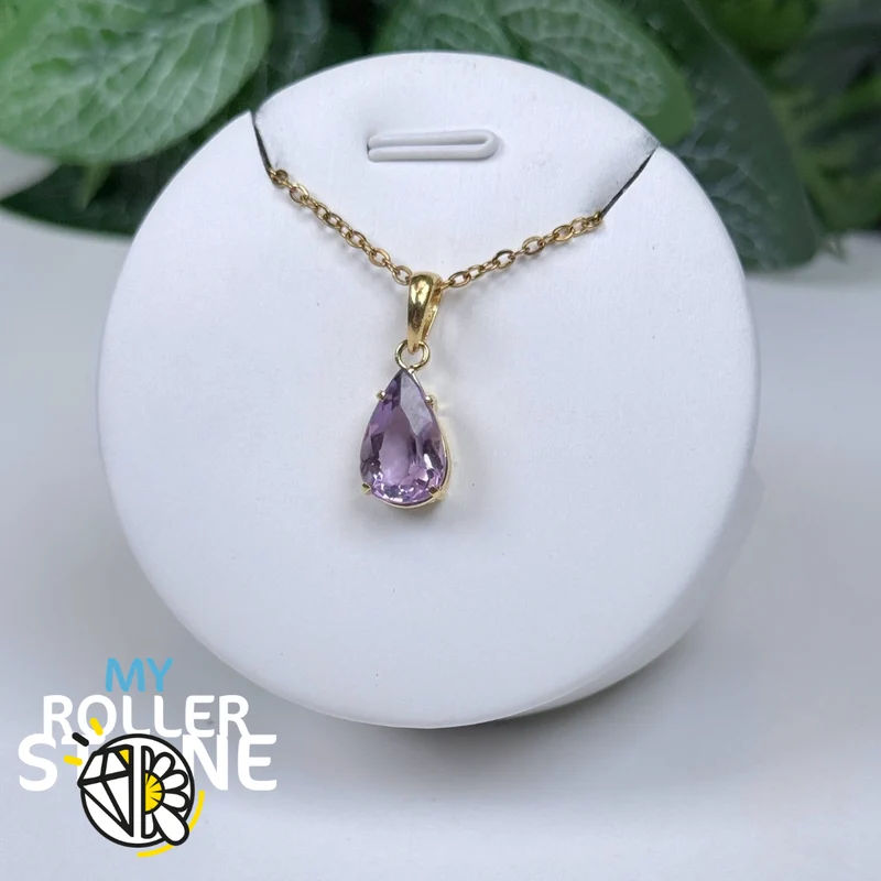 Facettierter brasilianischer Amethyst-Anhänger, 10 Mikron vergoldet #5