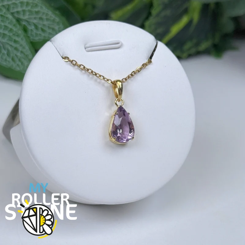 Facettierter brasilianischer Amethyst-Anhänger, 10 Mikron vergoldet #5