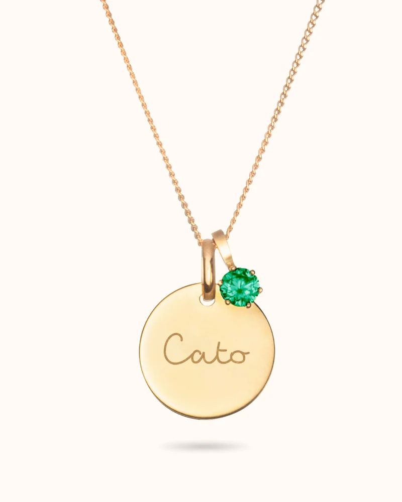 9k Geboortesteen Coin Ketting - Gepersonaliseerde Ketting - 16mm