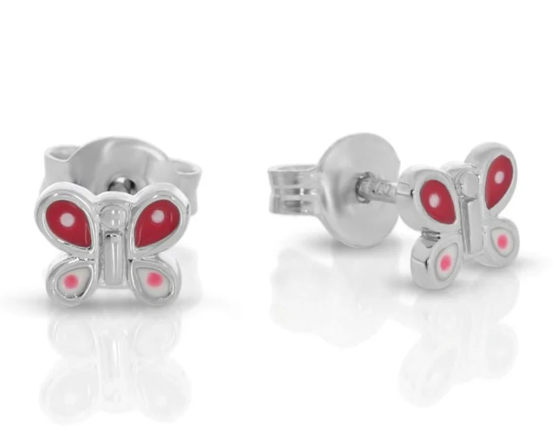 Ohrstecker Schmetterling rot weiß Mädchen 925 Silber