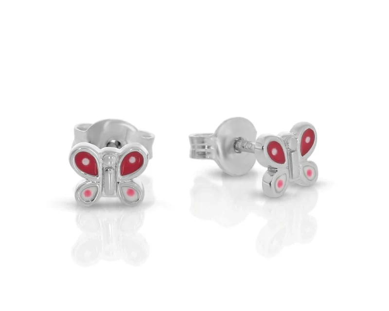 Ohrstecker Schmetterling rot weiß Mädchen 925 Silber