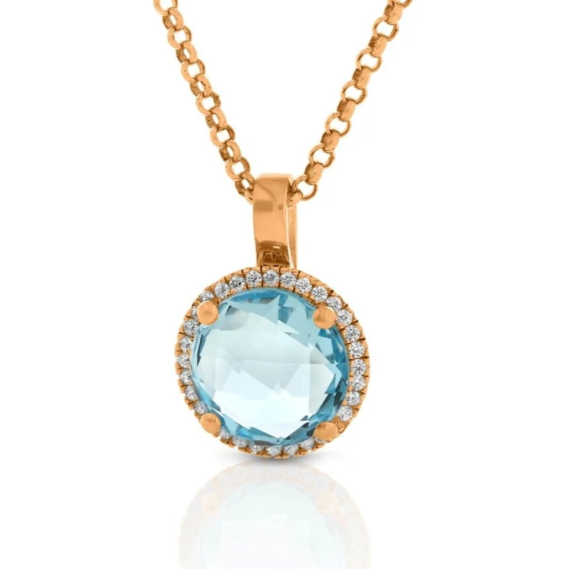 Damenschmuck rosé vergoldet Halskette Zirkonia hellblau