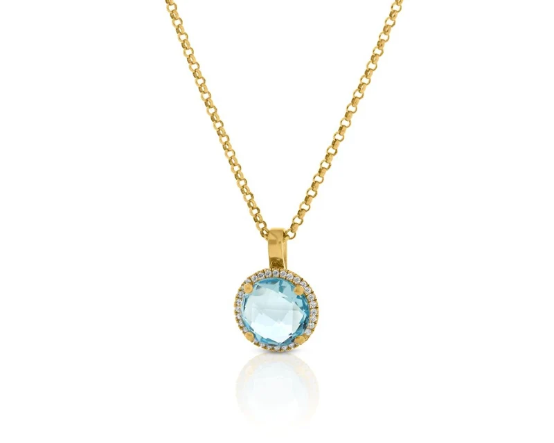 Zirkonia Anhänger hellblau Solitär Damschmuck elegant vergoldet