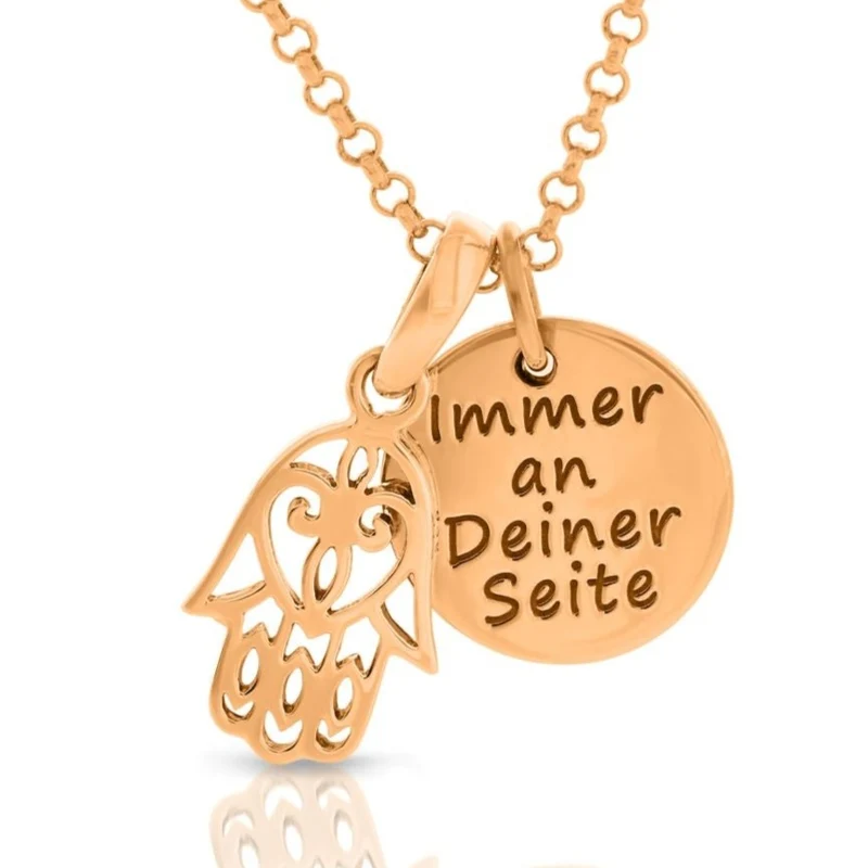 Damenkette Gravur Anhänger rosé vergoldet Hand Fatima