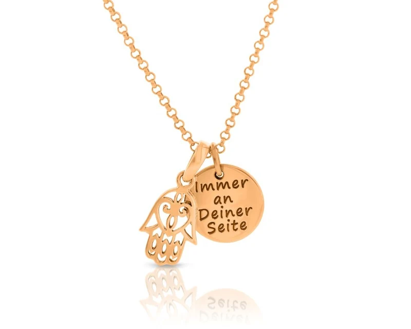 Damenkette Gravur Anhänger rosé vergoldet Hand Fatima