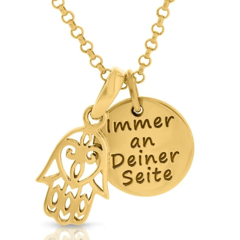 Hamsa Hand Anhänger hochwertig vergoldet Halskette Damenschmuck