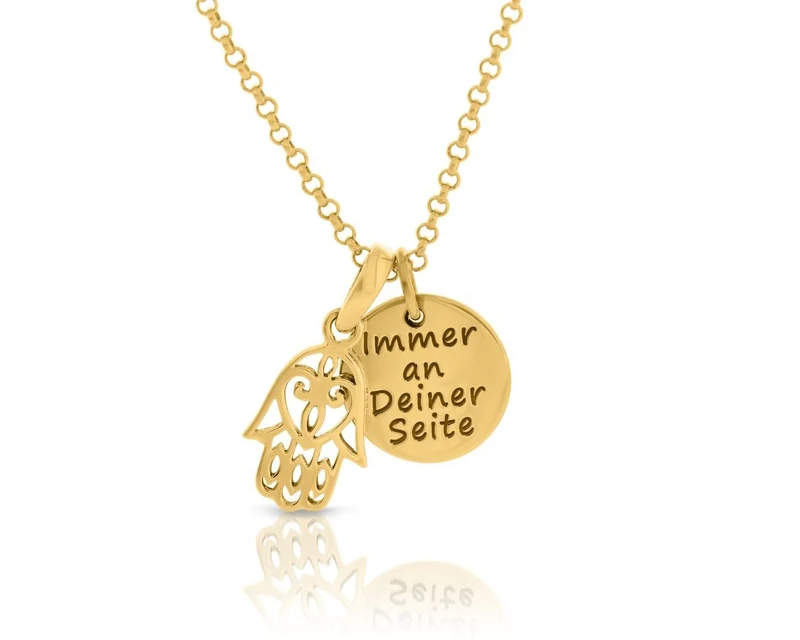 Hamsa Hand Anhänger hochwertig vergoldet Halskette Damenschmuck