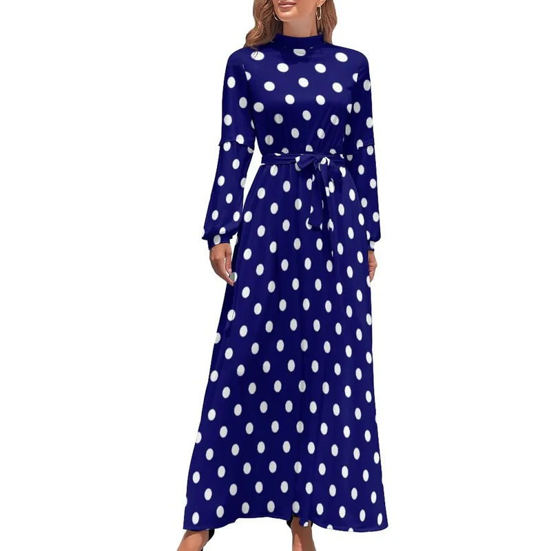 Robe Maxi Année 80 à Pois Bleus