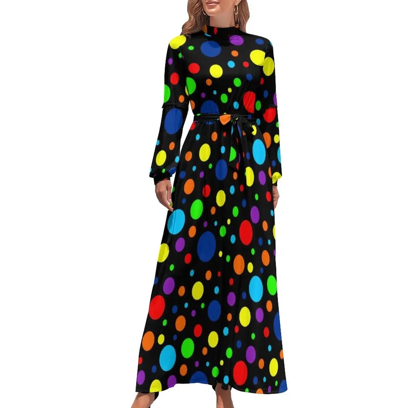 Robe Maxi Année 80 à Pois Bleus