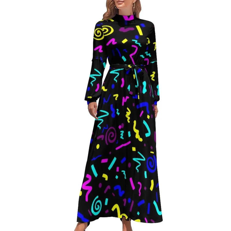 Robe Maxi Année 80 à Pois Bleus