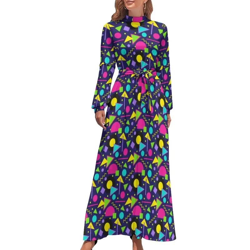 Robe Maxi Année 80 à Pois Bleus