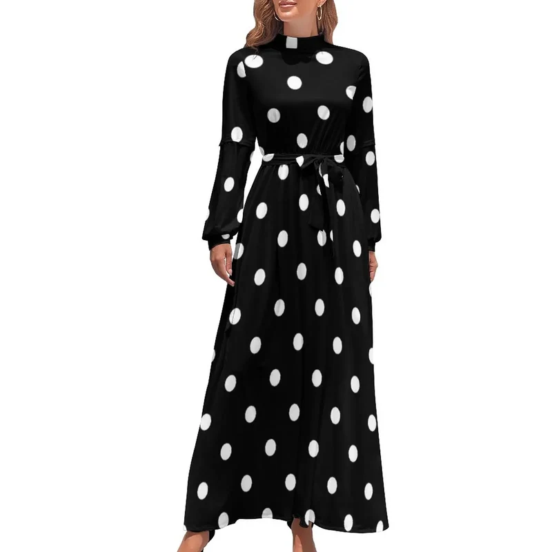 Robe Maxi Année 80 à Pois Bleus