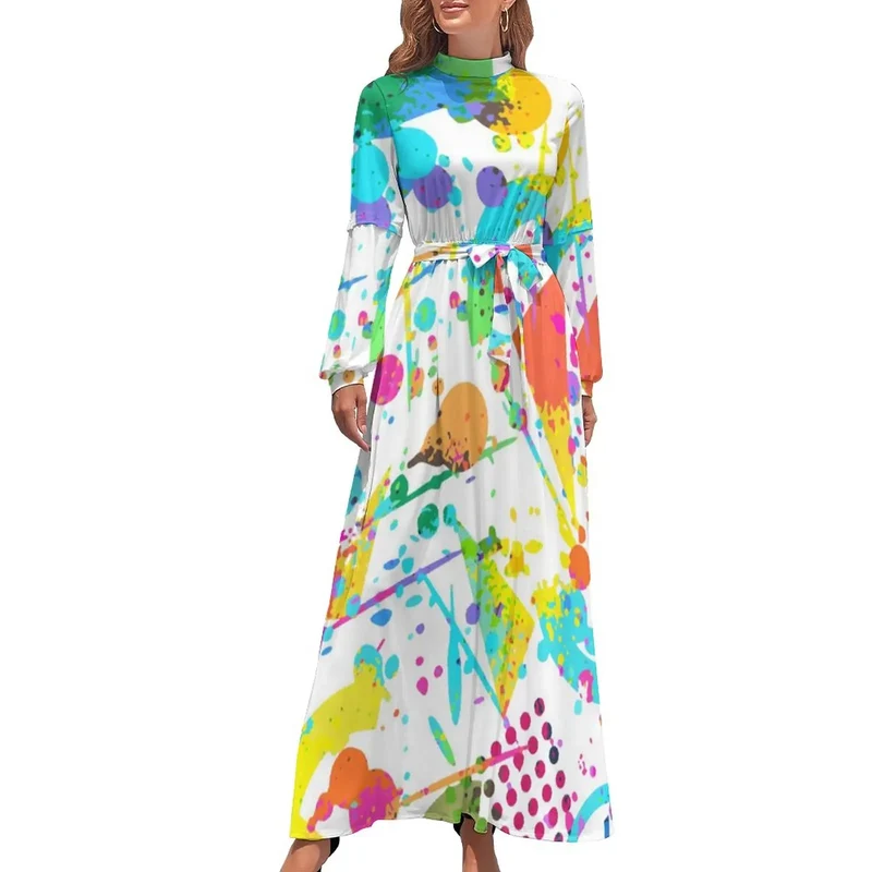 Robe Maxi Année 80 à Pois Bleus