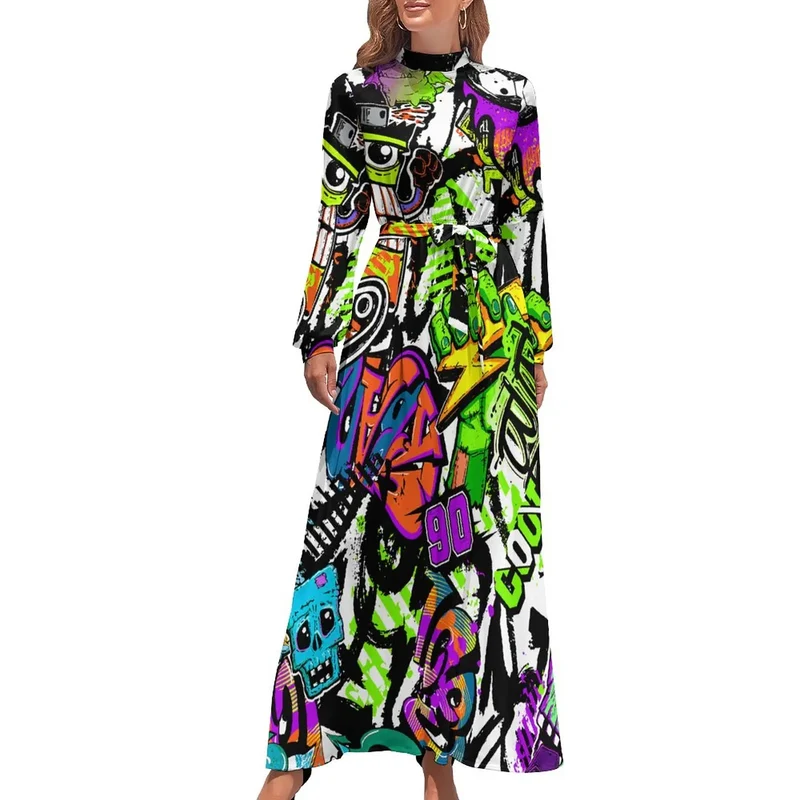 Robe Maxi Année 80 à Pois Bleus