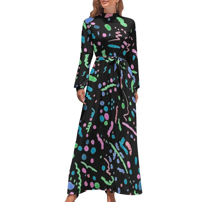 Robe Maxi Année 80 à Pois Bleus