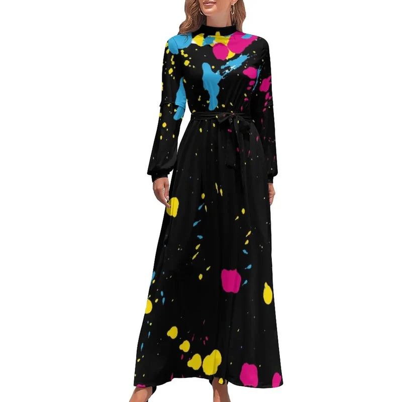 Robe Maxi Année 80 à Pois Bleus