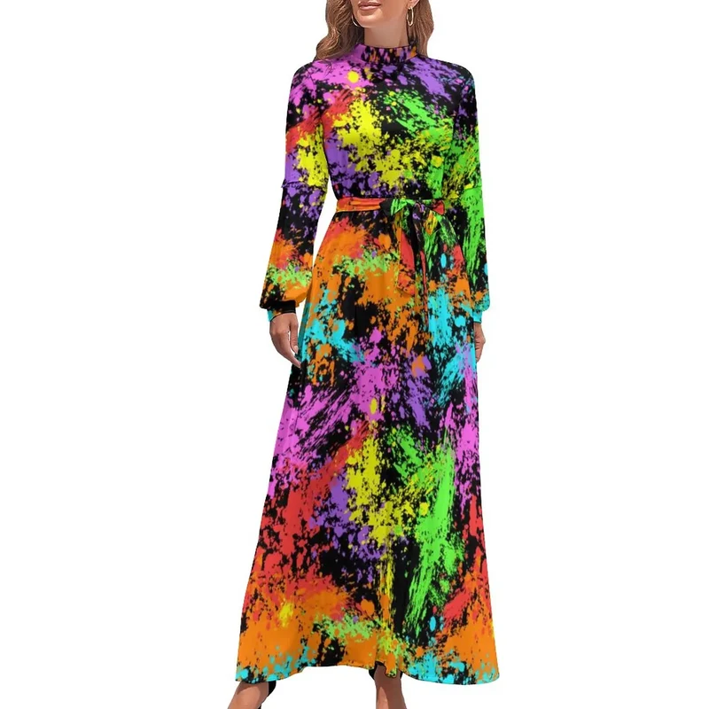 Robe Maxi Année 80 à Pois Bleus