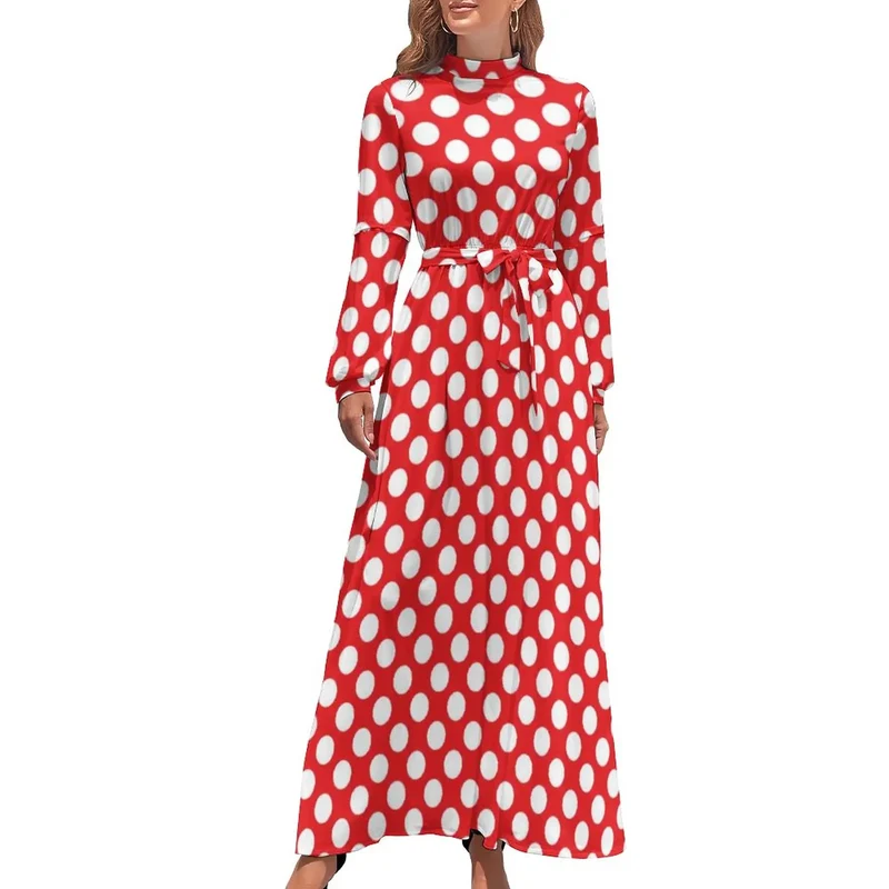 Robe Maxi Année 80 à Pois Bleus
