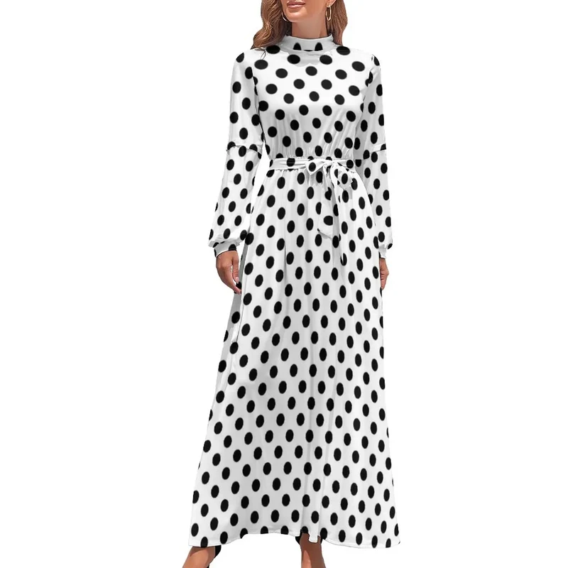 Robe Maxi Année 80 à Pois Bleus