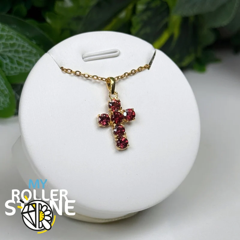 Granat-Kreuzanhänger, 925er Sterlingsilber, vergoldet (10 Mikron) #2