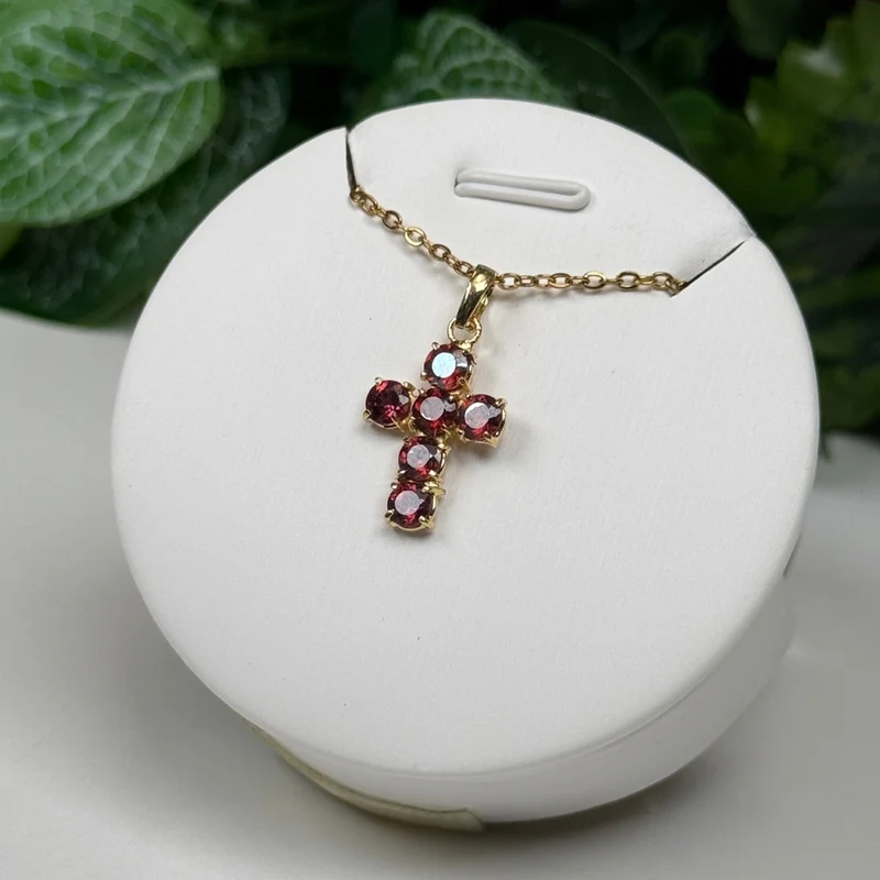 Granat-Kreuzanhänger, 925er Sterlingsilber, vergoldet (10 Mikron) #2