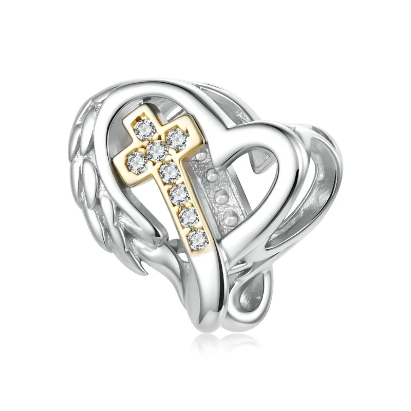 Angel Winged Heart Cross Charm | GP CZ