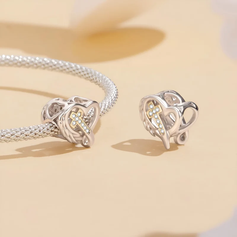 Angel Winged Heart Cross Charm | GP CZ
