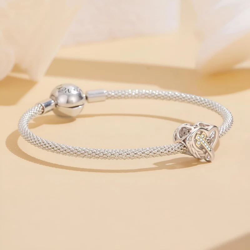 Angel Winged Heart Cross Charm | GP CZ