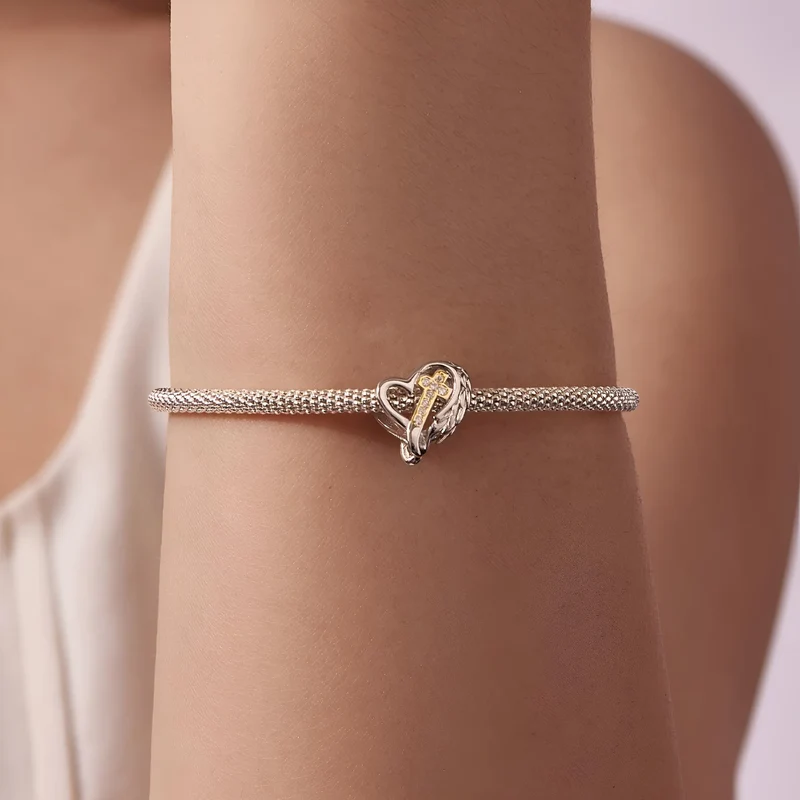 Angel Winged Heart Cross Charm | GP CZ