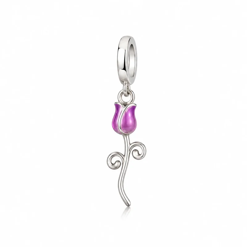 Petite Pink Tulip Dangle Charm | CZ