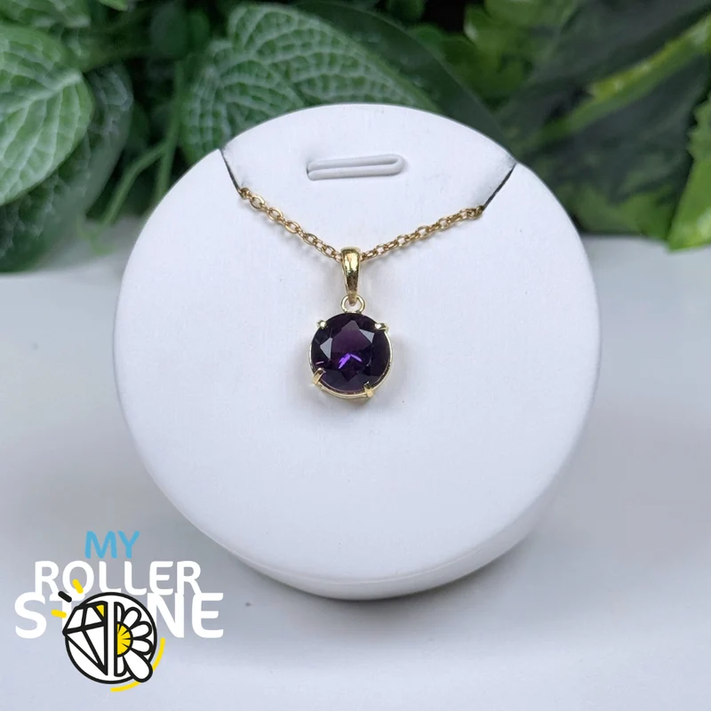 Facettierter brasilianischer Amethyst-Anhänger, 10 Mikron vergoldet #4