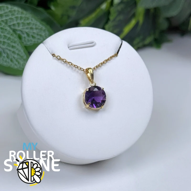 Facettierter brasilianischer Amethyst-Anhänger, 10 Mikron vergoldet #4
