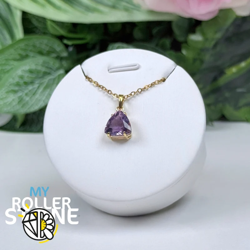 Facettierter brasilianischer Amethyst-Anhänger, 10 Mikron vergoldet #3