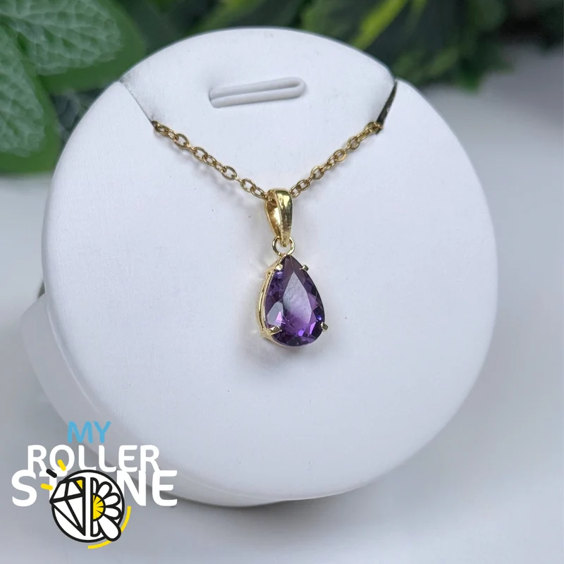 Facettierter brasilianischer Amethyst-Anhänger, 10 Mikron vergoldet #1