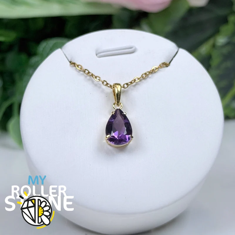 Facettierter brasilianischer Amethyst-Anhänger, 10 Mikron vergoldet #1