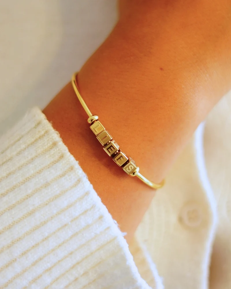 Initial Cube Charm Bangle - Verguld - Gepersonaliseerde Armband