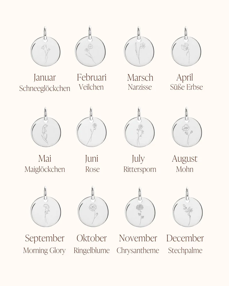 Geboortebloem Boeket Vintage Oval Ketting - Zilver - Gepersonaliseerde ketting