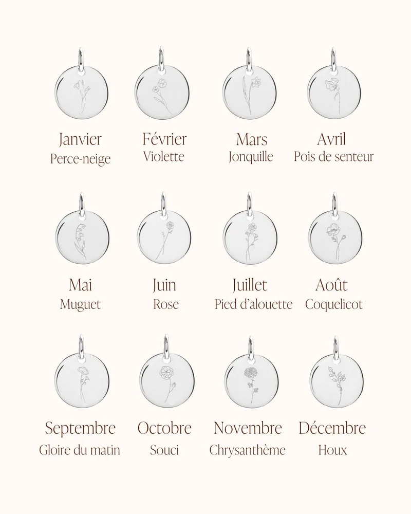 Geboortebloem Boeket Vintage Oval Ketting - Zilver - Gepersonaliseerde ketting