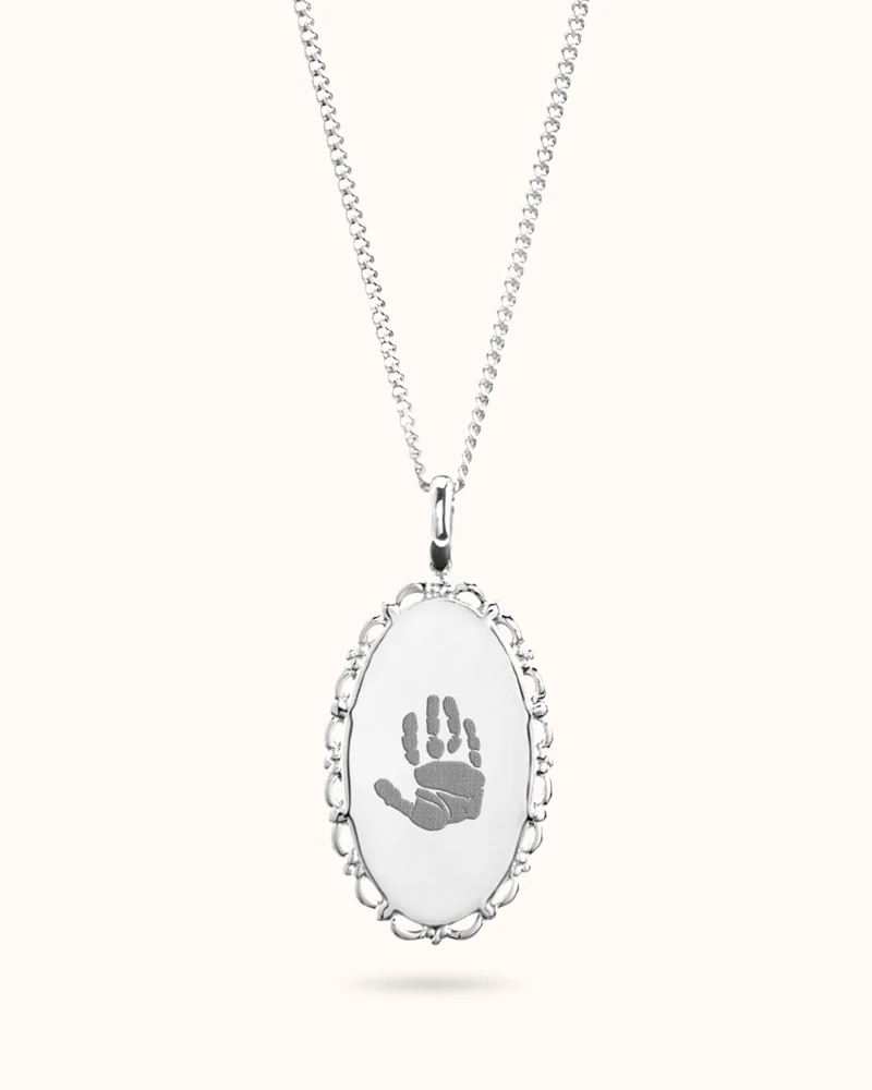 Hand- en Voetafdruk Vintage Oval Ketting - Zilver - Gepersonaliseerde Ketting