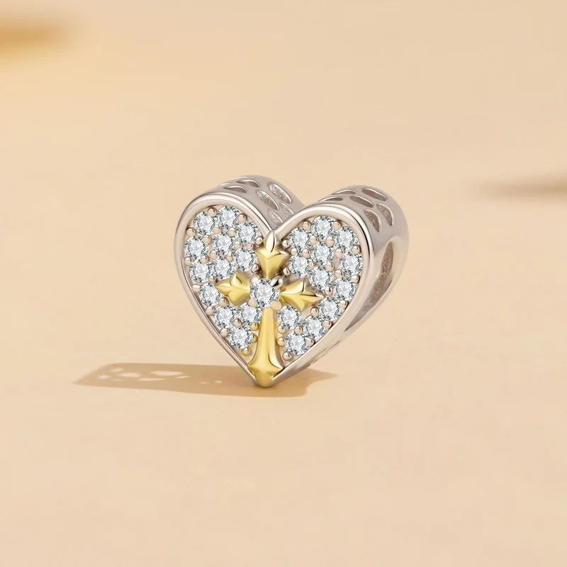 Sparkling Heart & Cross Charm | GP CZ