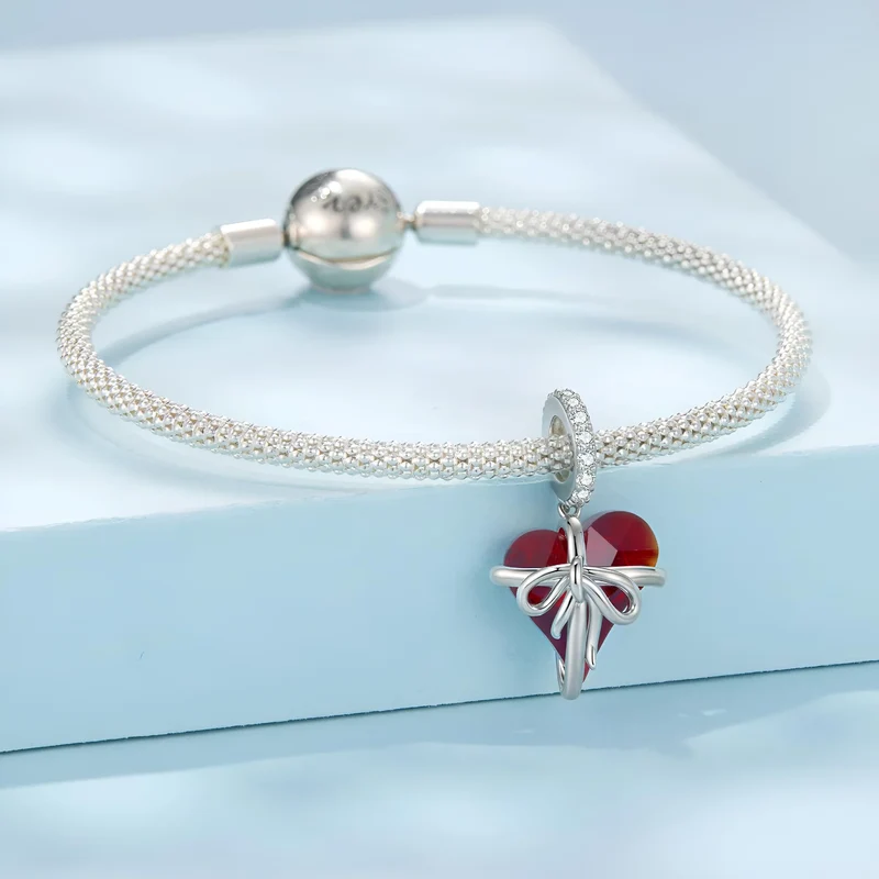 Bowknot Heart Dangle Charm | CZ