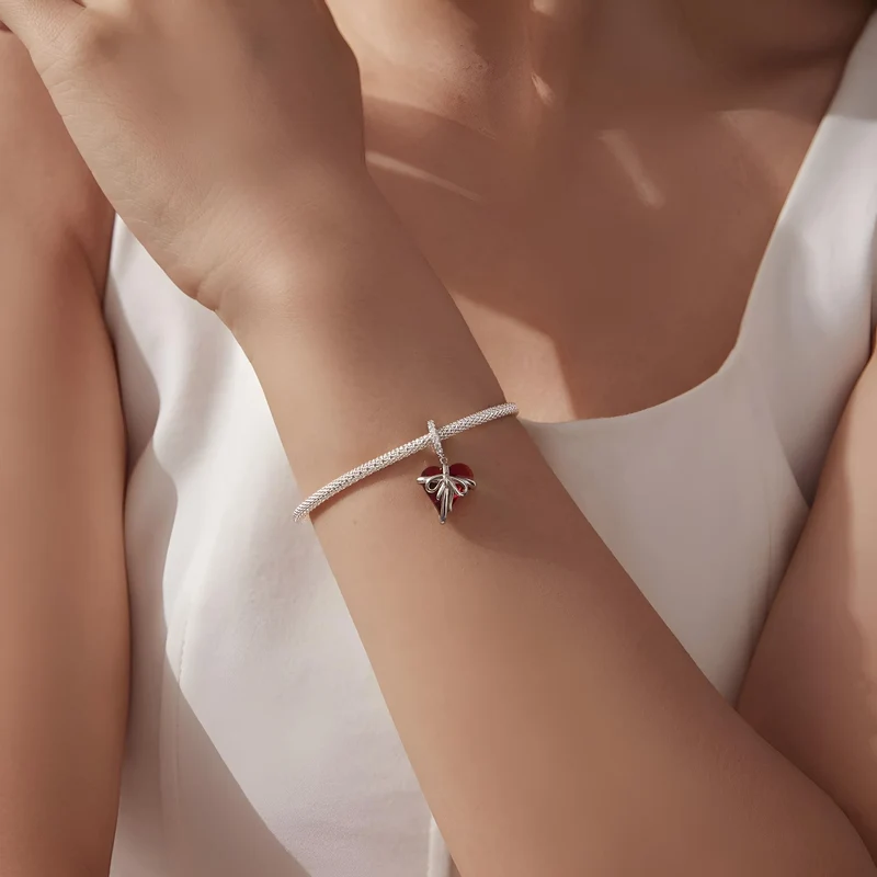 Bowknot Heart Dangle Charm | CZ