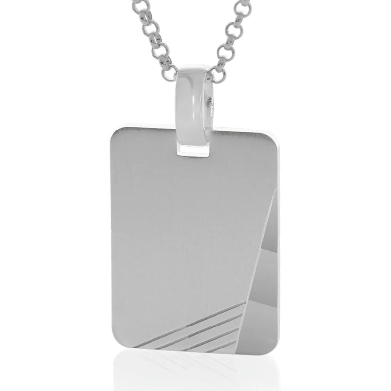 Herren Kette 925 Silber Anhänger Dog Tag eckig Gravur