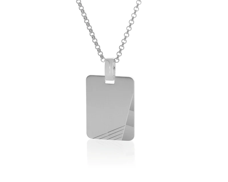Herren Kette 925 Silber Anhänger Dog Tag eckig Gravur