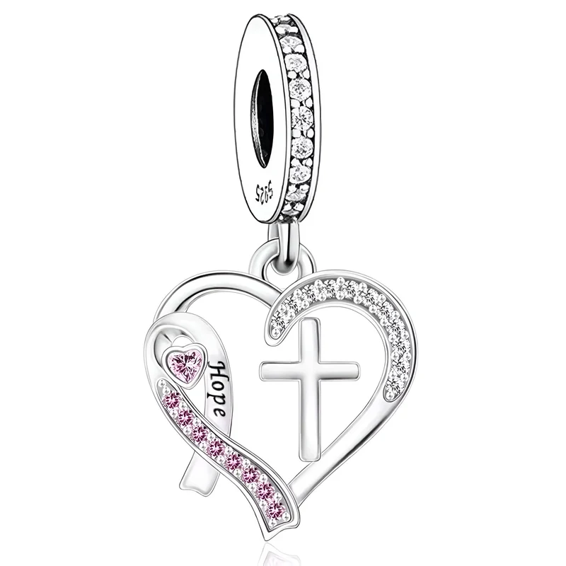 "Hope" Cancer Awareness Heart Cross Dangle | CZ