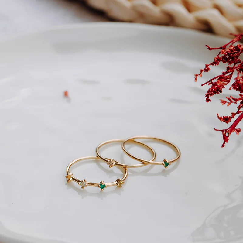Mai Grüner Achat Edelstein Ring - 14 K Massivgold