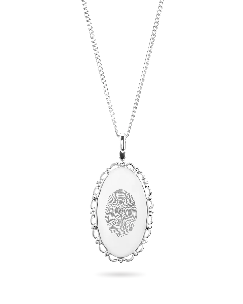 Vingerafdruk Vintage Oval Ketting - Zilver - Gepersonaliseerde Ketting