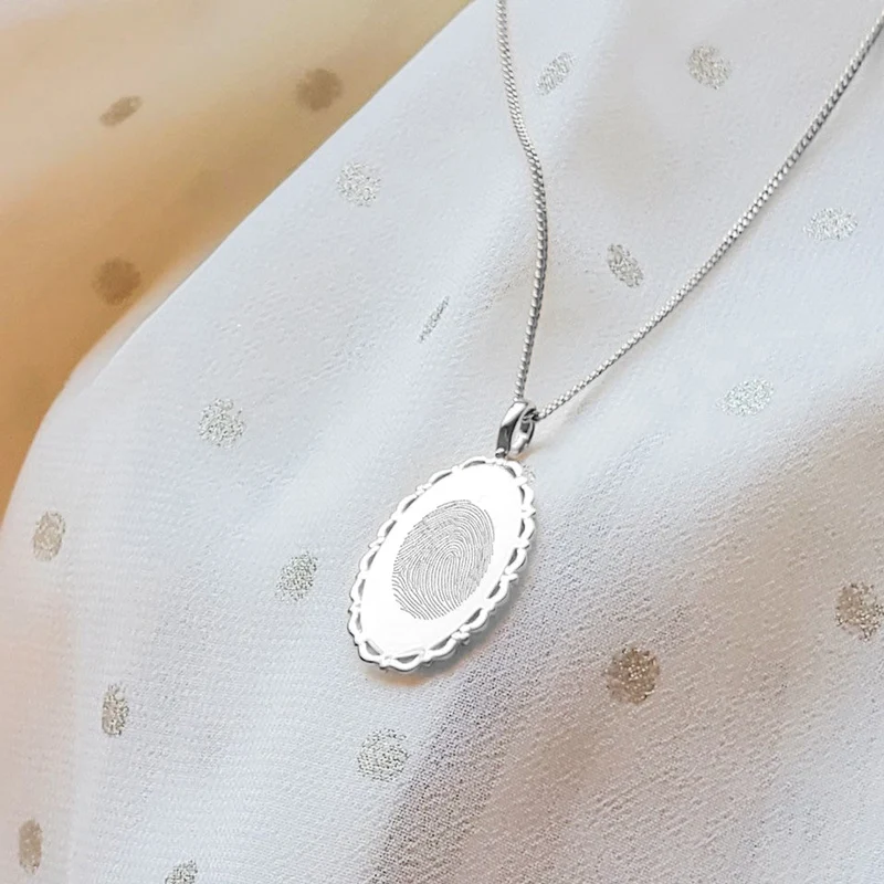 Vingerafdruk Vintage Oval Ketting - Zilver - Gepersonaliseerde Ketting